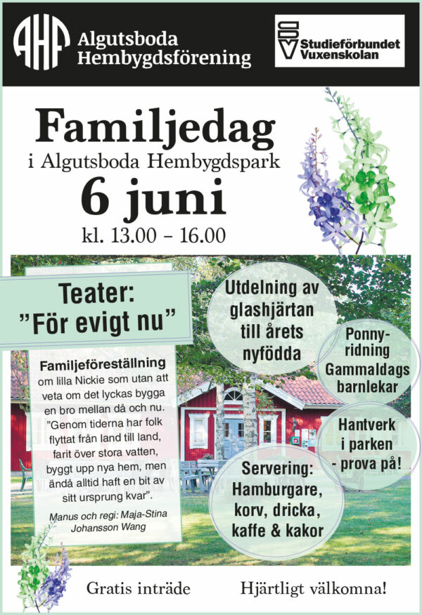 Algutsboda Hembygdsförening - Familjedag i hembygdsparken, 6 juni 2022